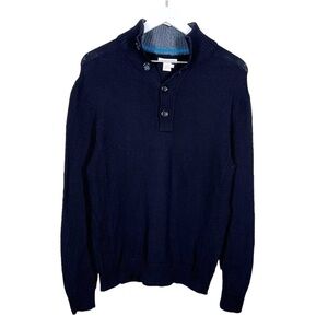 Carbon2cobalt Black Cotton Button Collared Long Sleeve Sweater Mens Size Medium